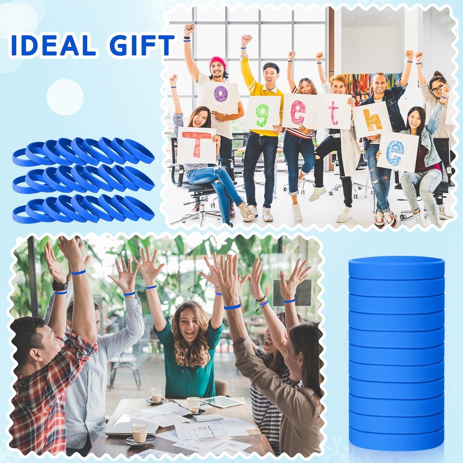 Liliful 50 Pcs Blue Silicone Rubber Bracelets, Blank Wristbands