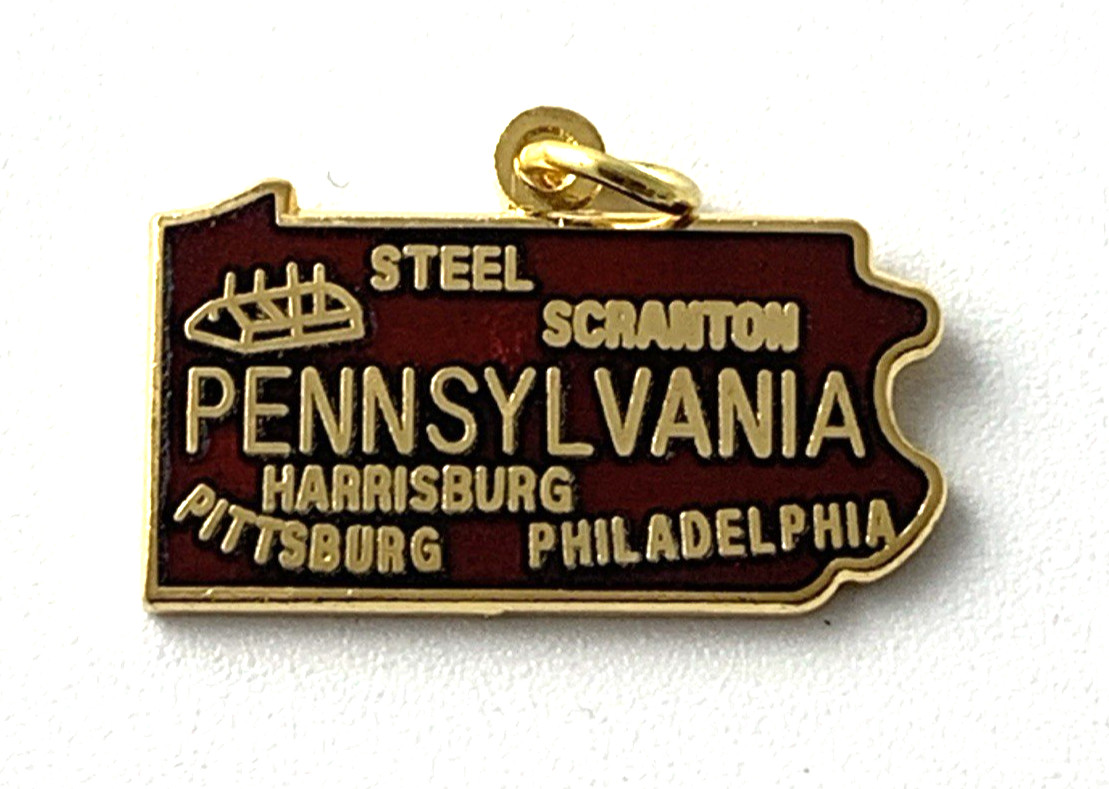 Pennsylvania State Charm Enamel | Gold Toned | Deep Red | 1/2″ | New Old Stock