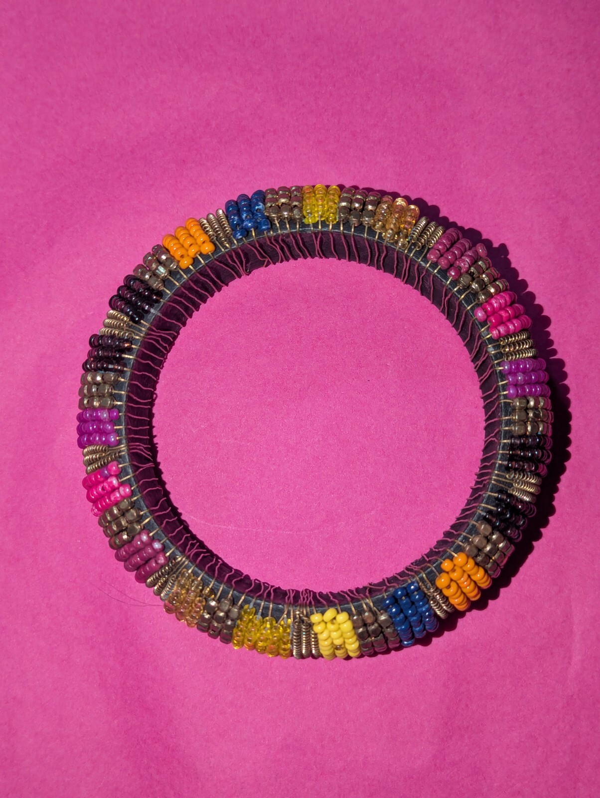 Hand Beaded Multicolored African Bangle Bracelet. Colorful, Fun.