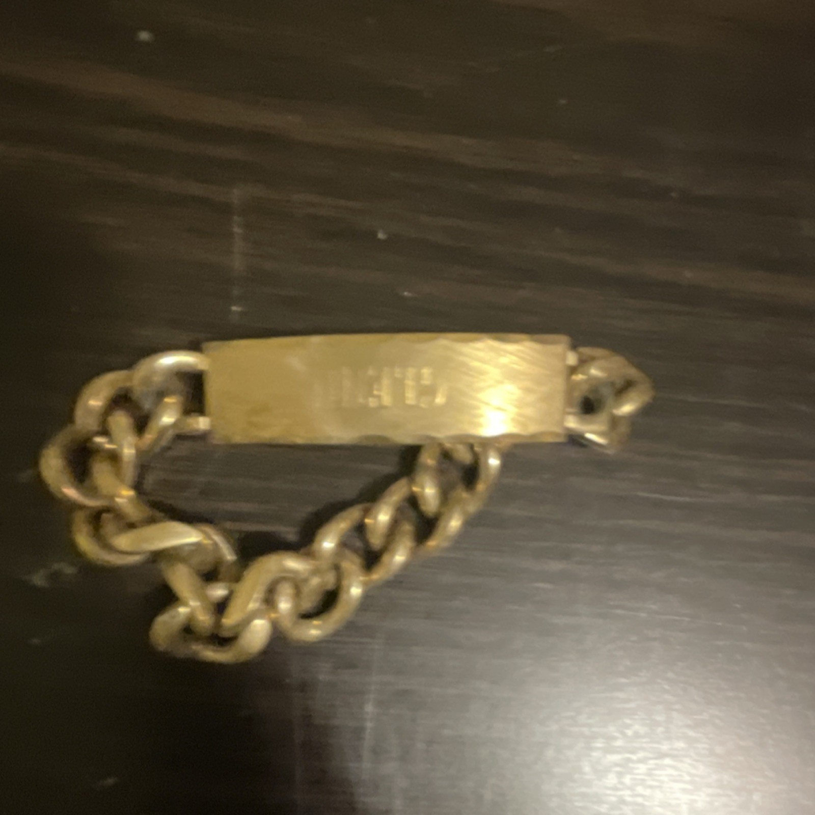 Gold Tone Cuban Link ID Chain Bracelet Metal Rectangle Shape No Stone