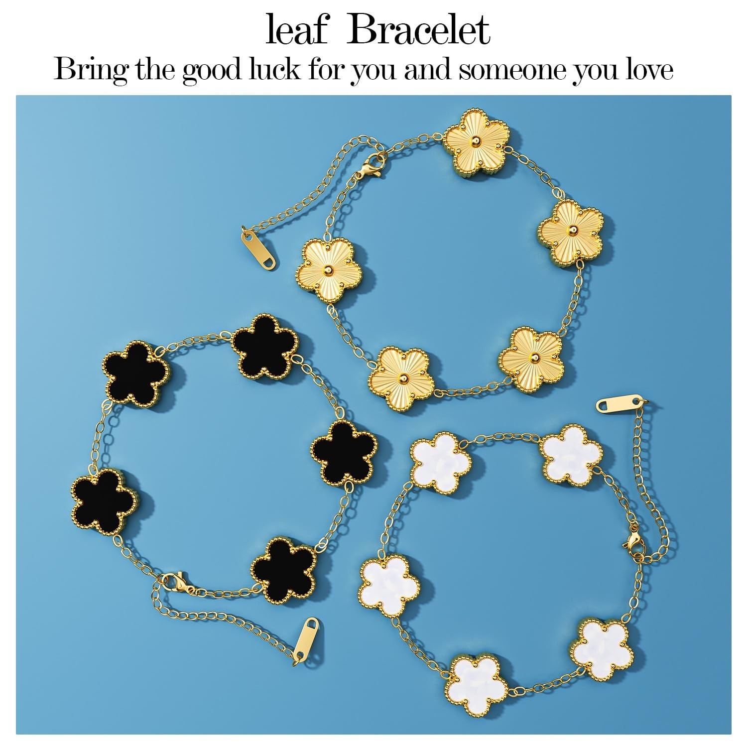 18K Gold Plated Clover Bracelet Set for Women – Trendy Flower Leaf Jewelry Gift