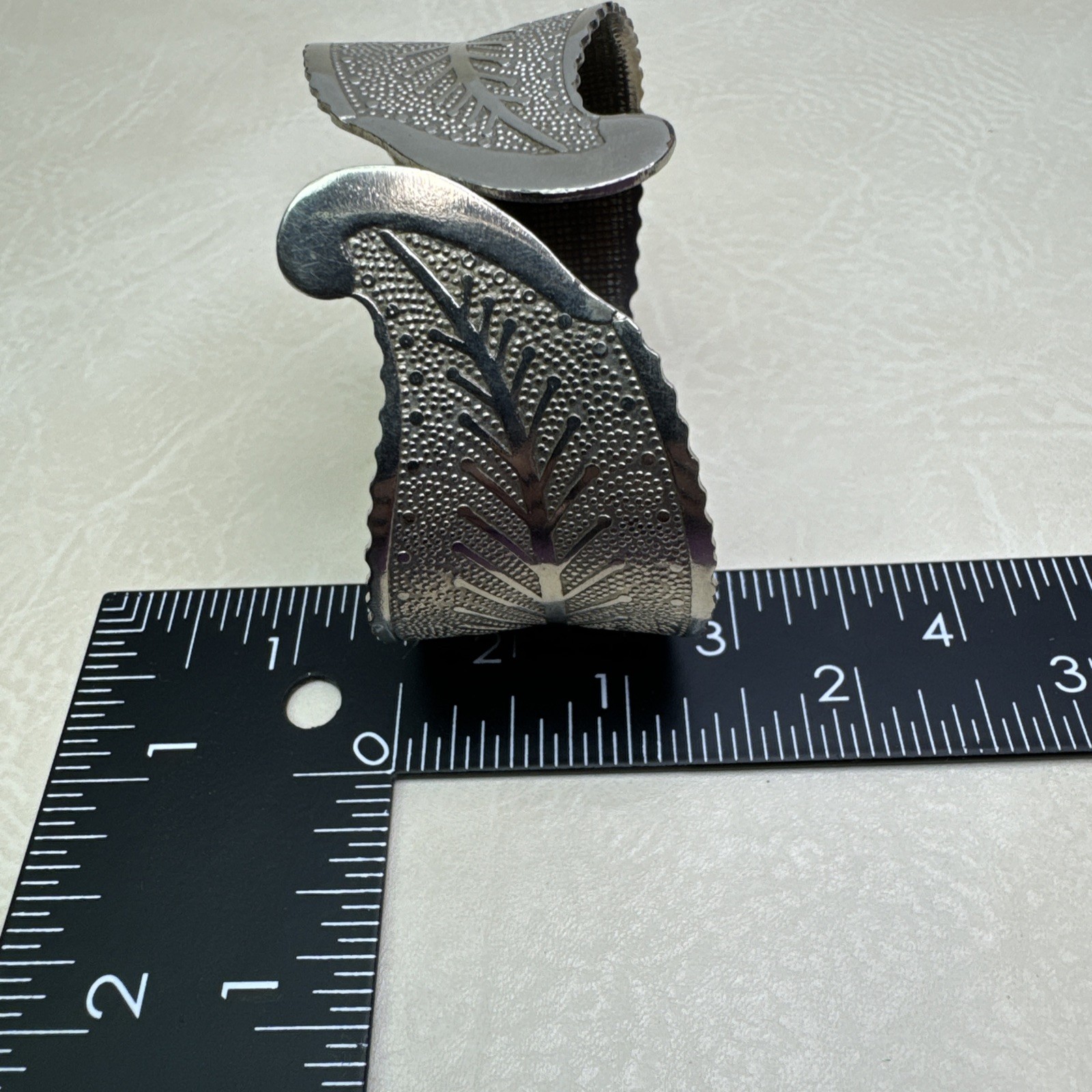 Leaf Wrap Cuff Bracelet Etched Metal Silver Tone