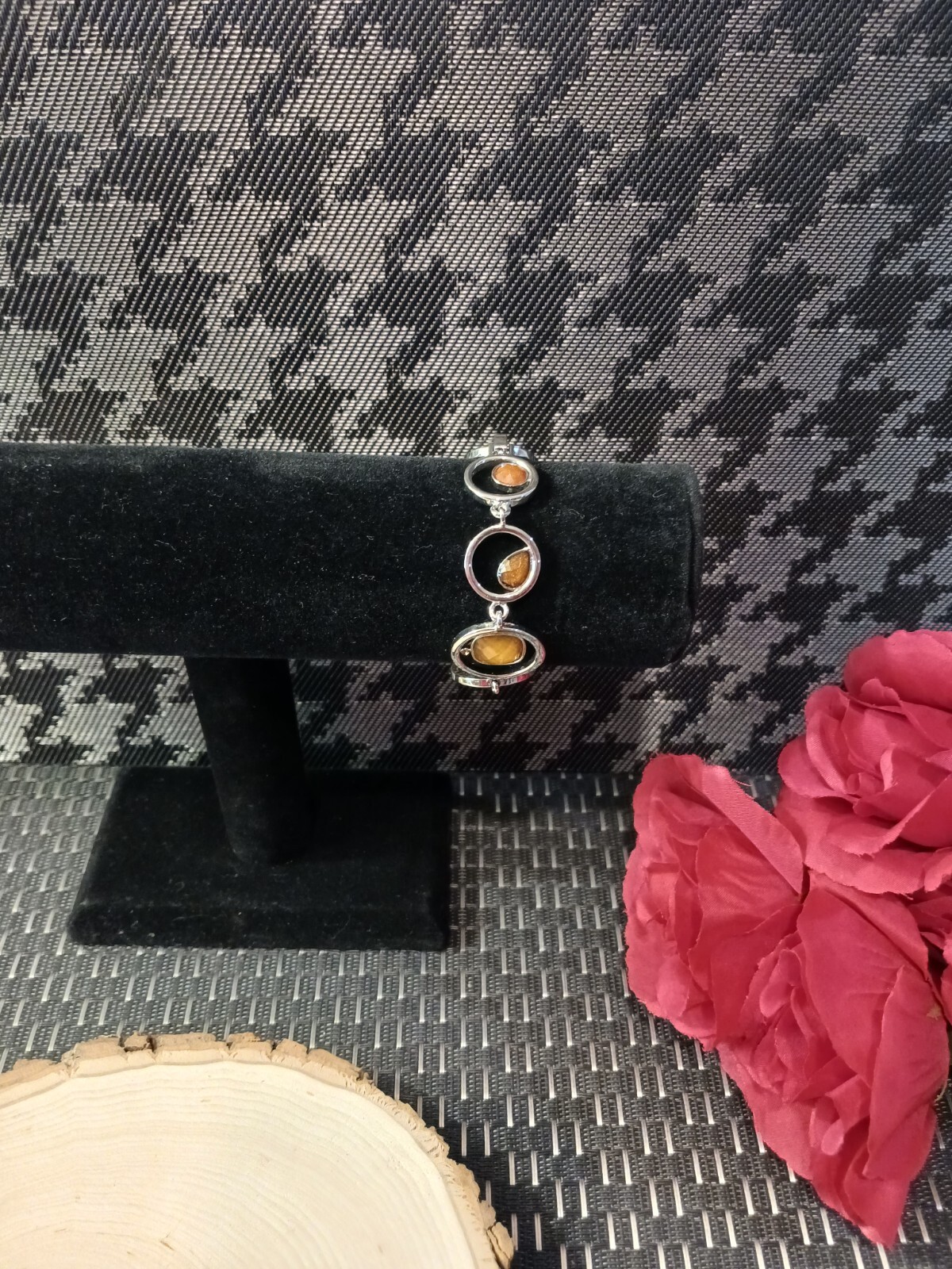 Linked Gemstones Bracelet Brown Orange Yellow Silver Jewelry For Women
