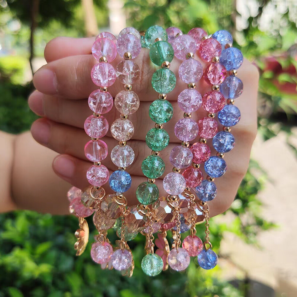 Women Beads Bracelet Daisy Pendant Chain Colorful Crystal Wristband Sweet Gift