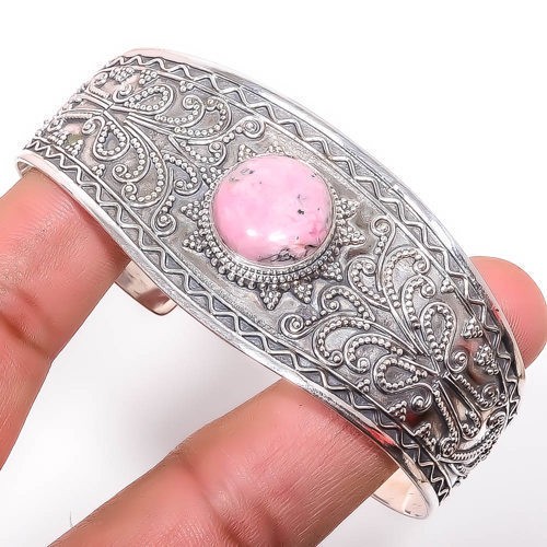 Black Manganese In Rhodonite 925 Sterling Silver Handmade Cuff Adst. C79-86