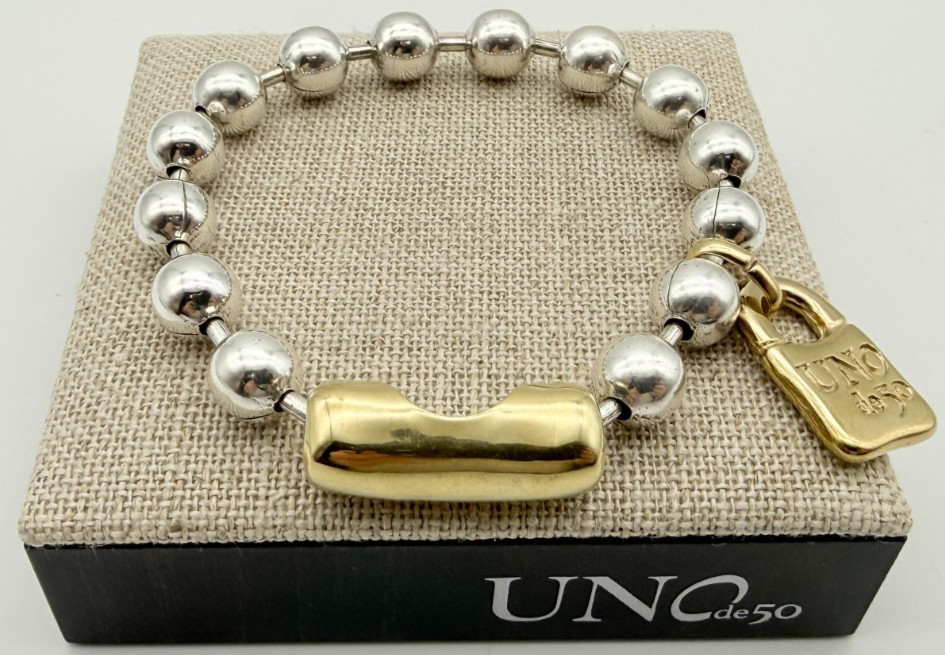 NEW Uno de 50 SNOWFLAKE Bracelet Sterling Silver 18k Gold Plated Beads Large