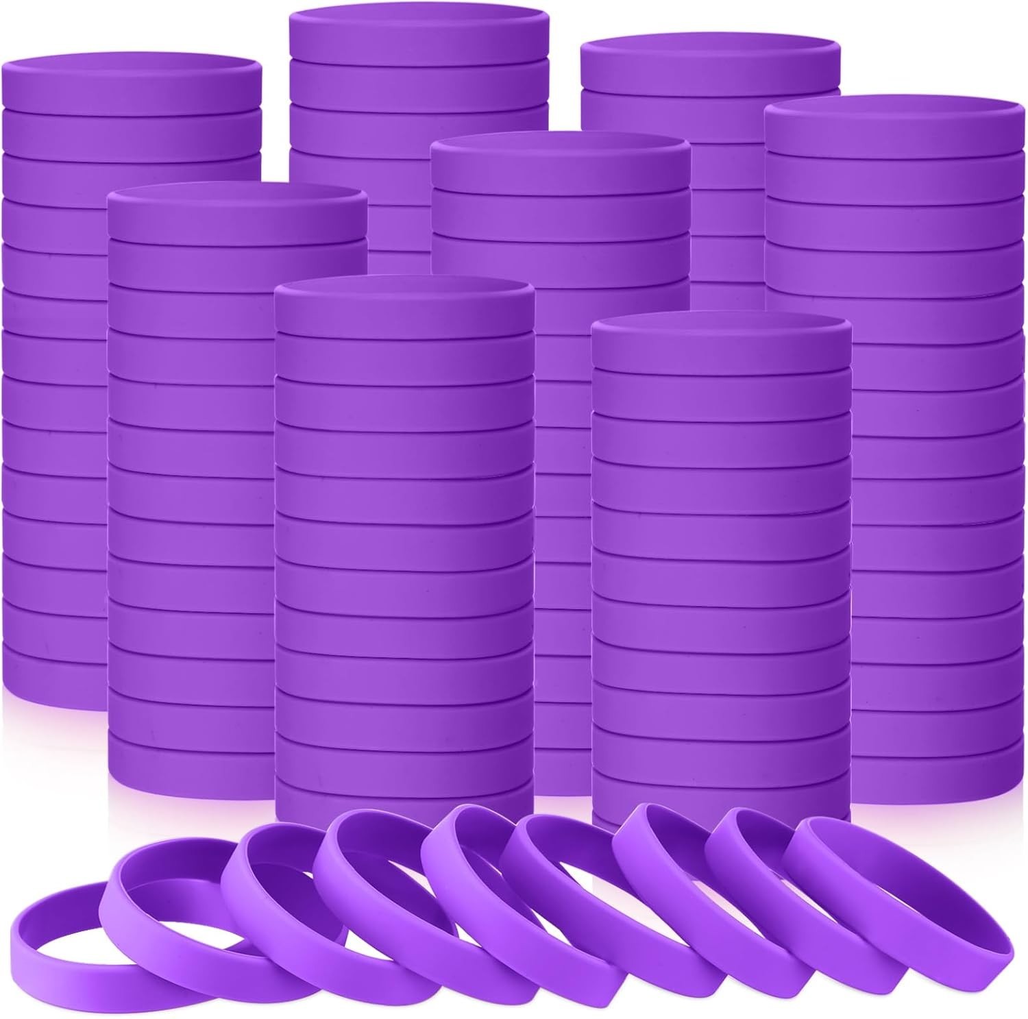 Silicone Rubber Wristbands Bulk for Women Men Purple 100 Pcs Stretchy Bracelets
