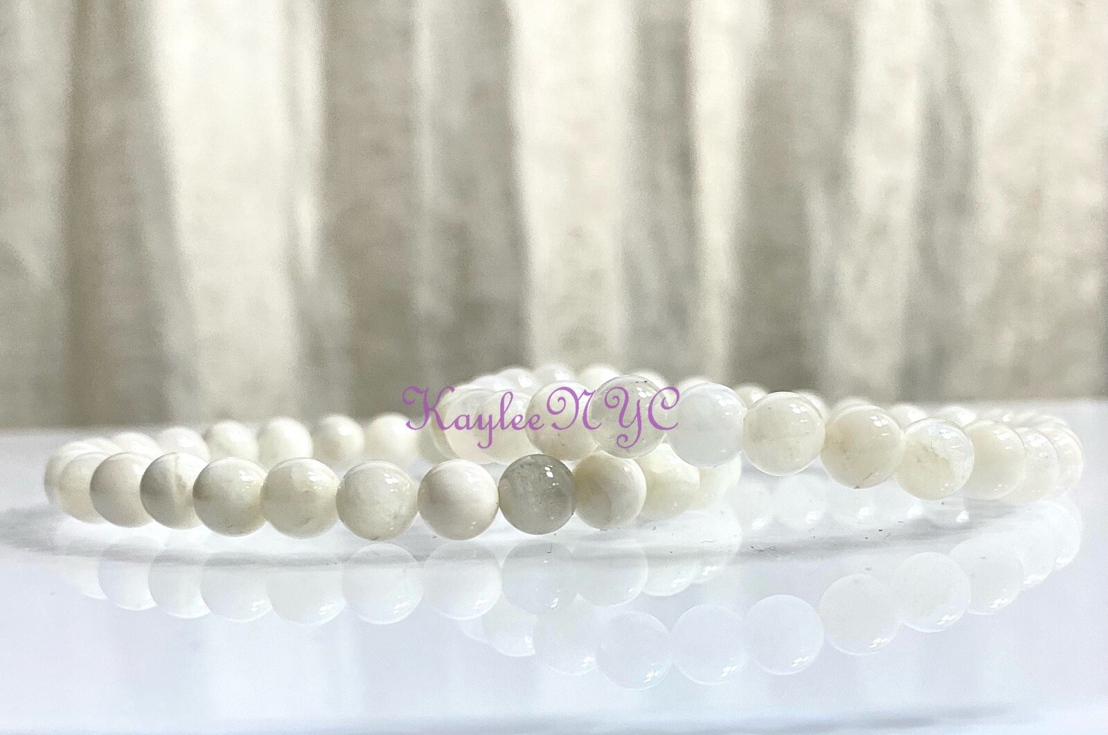 Wholesale 6 Pcs Natural moonstone 6mm 7.5” Crystal Stretch Bracelet