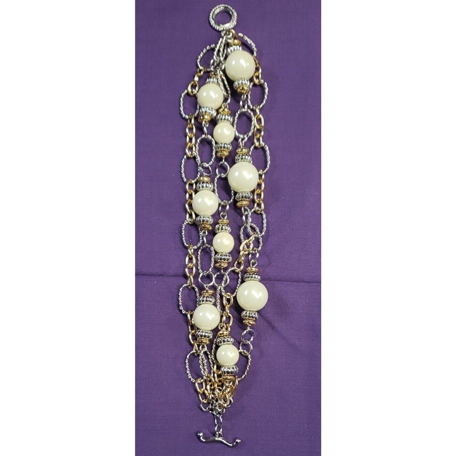 Bijoux Stella Multistrand Mixed Metals Faux Pearl Bracelet, NWT