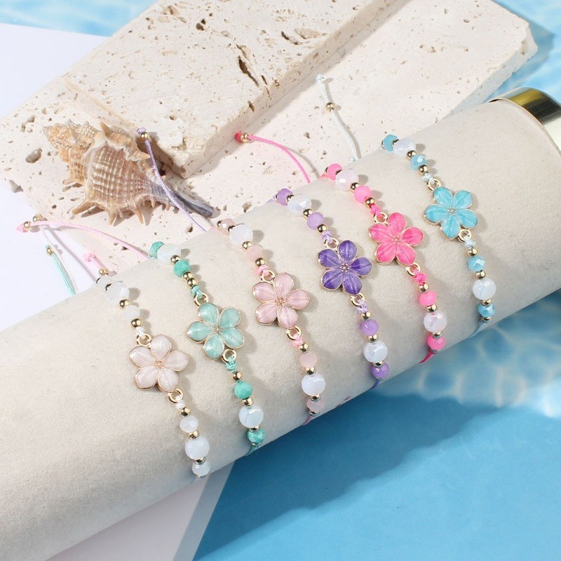 6Pcs Pastel Flower Beaded Bracelets Cute Summer Jewelry Gift for Women