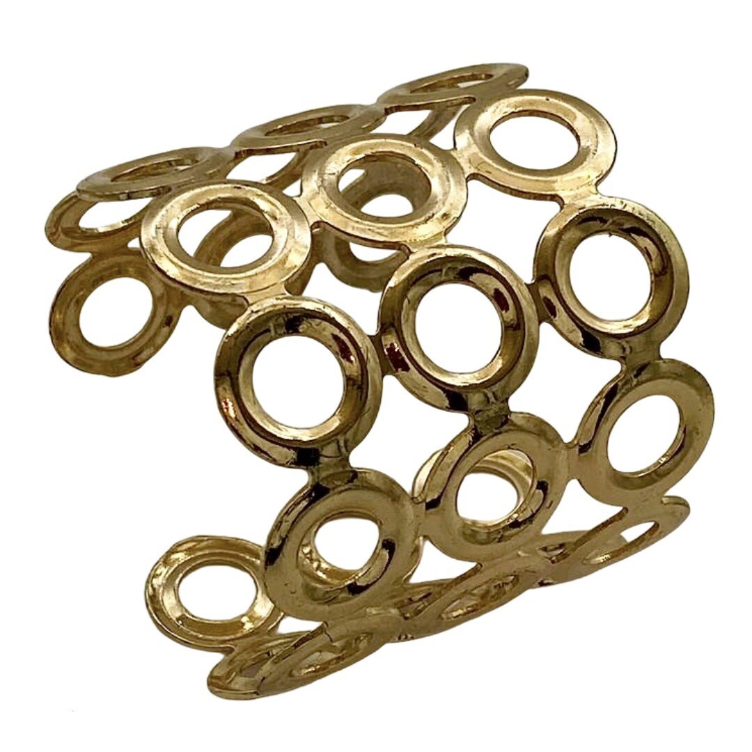 Vintage Gold Tone Open Circle Wide Cuff Bracelet Modernist Statement 7”