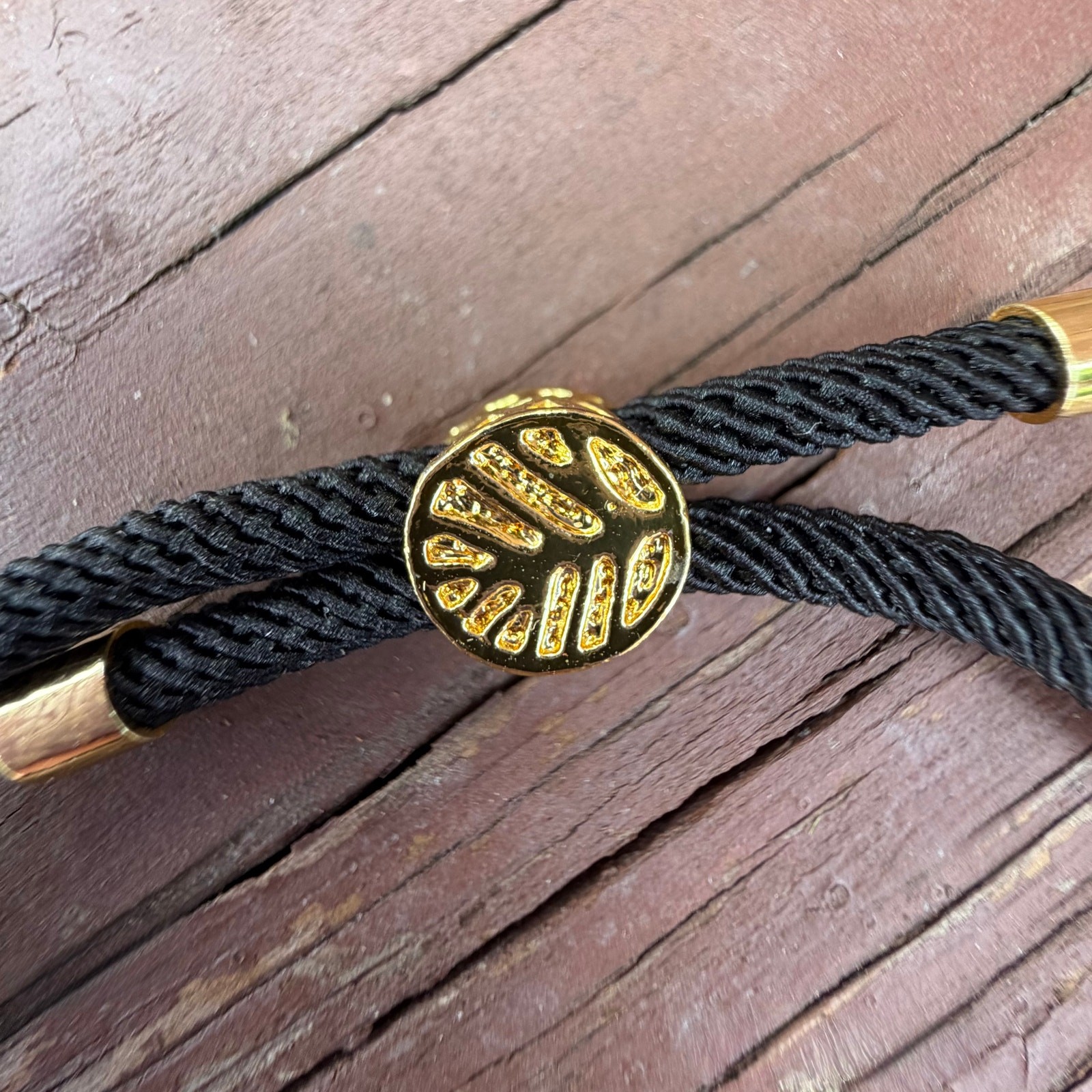 Black Rope Letter “A” Gold Heart Bead Bracelet Women Minimalist Adjustable