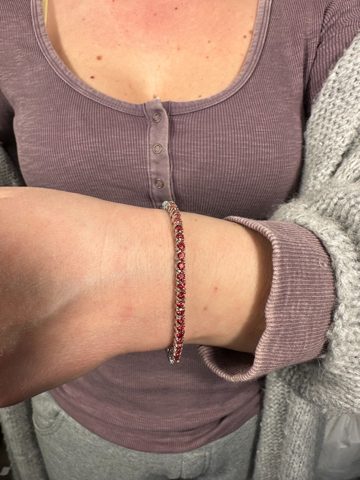Real Iced Ruby Red MOISSANITE 3mm Tennis Bracelet 925 Silver Passes Tester