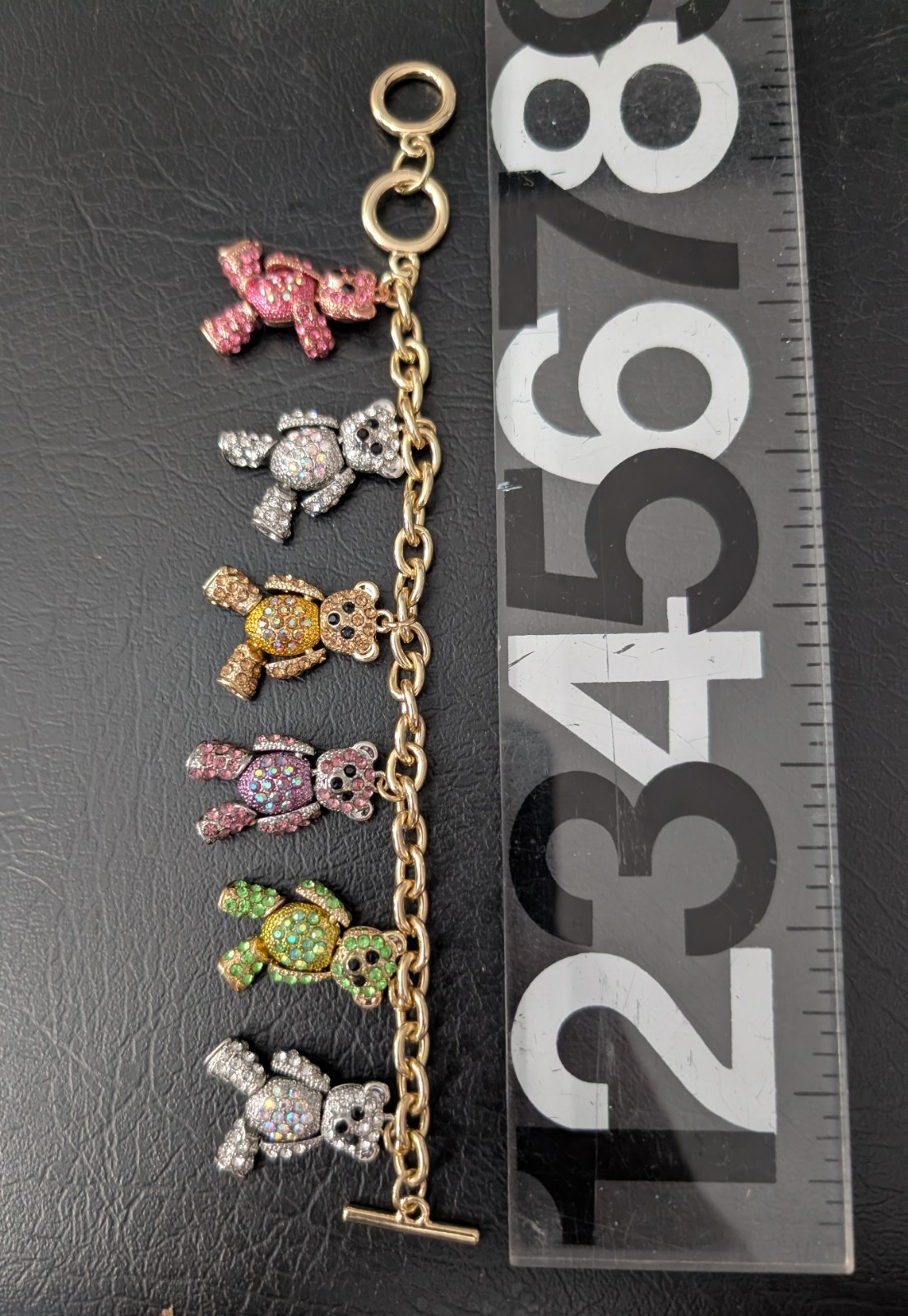 RARE Off Park R Collection Jointed Teddy Bear Charms Bracelet Gold & Silver Pave