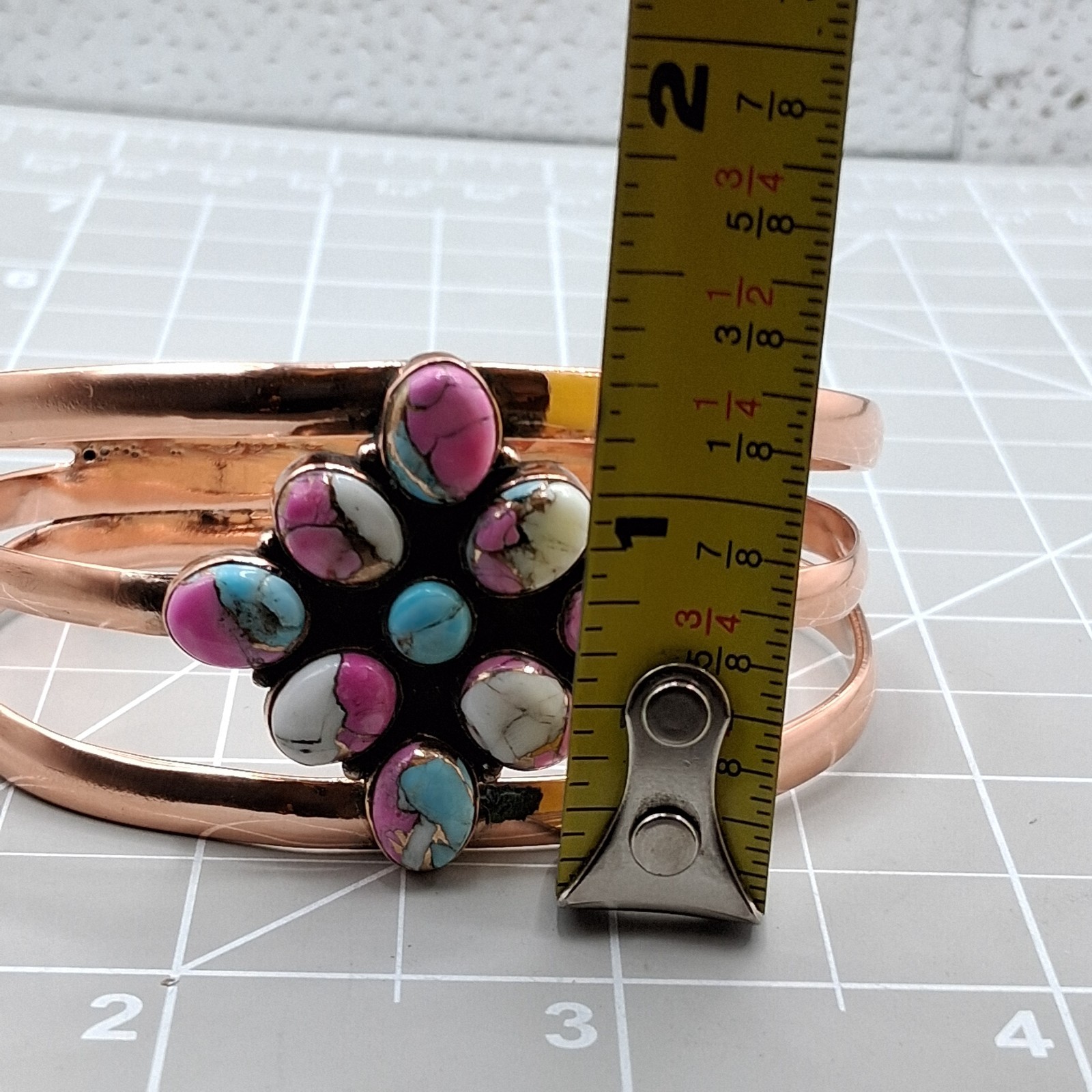 Cotton Candy Turquoise Copper Cuff Bracelet Pink Blue Cluster Boho Southwestern