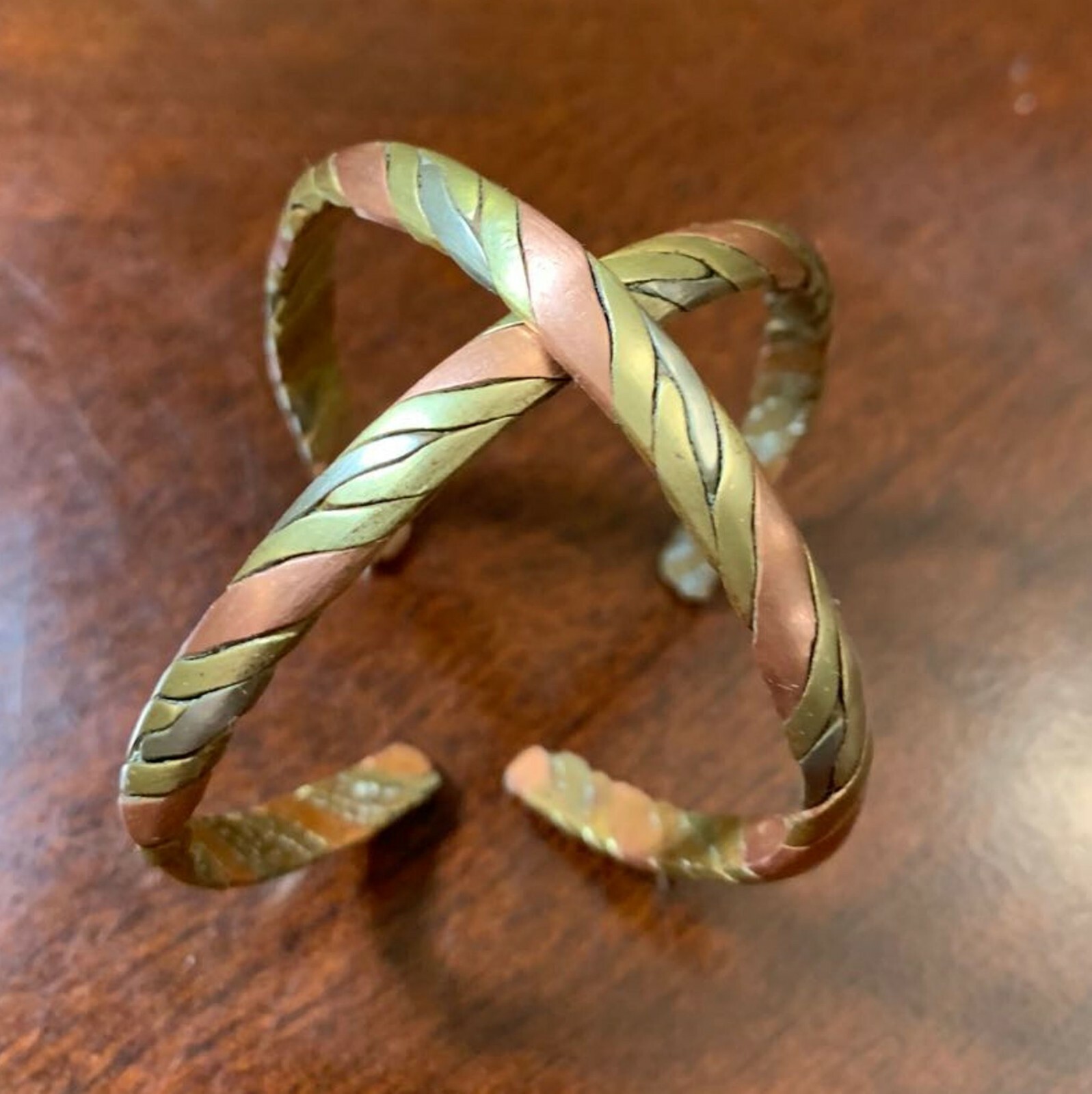 Nepalis BRACELET Tri-Metal Twist Braided Cuff Bangle – Handmade from Nepal