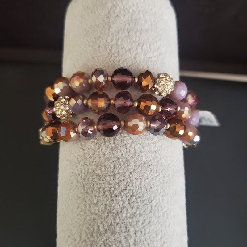 lonna & lilly Stretch Bracelet with Feather Charm Amber and Purple Beads NWT