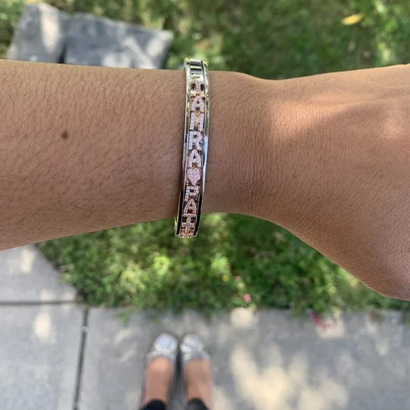 Personalized Name Bracelet Customized Bangle Gold Silver Black Pink Jewelry Gift