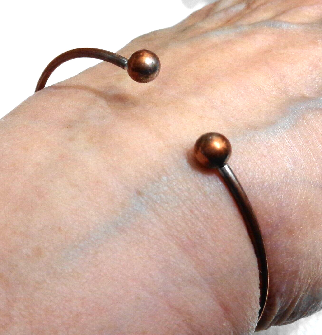 Size 7 Copper Wire Ball End Cuff Bracelet 2 1/2″ diameter 1 mm 6.1 gm