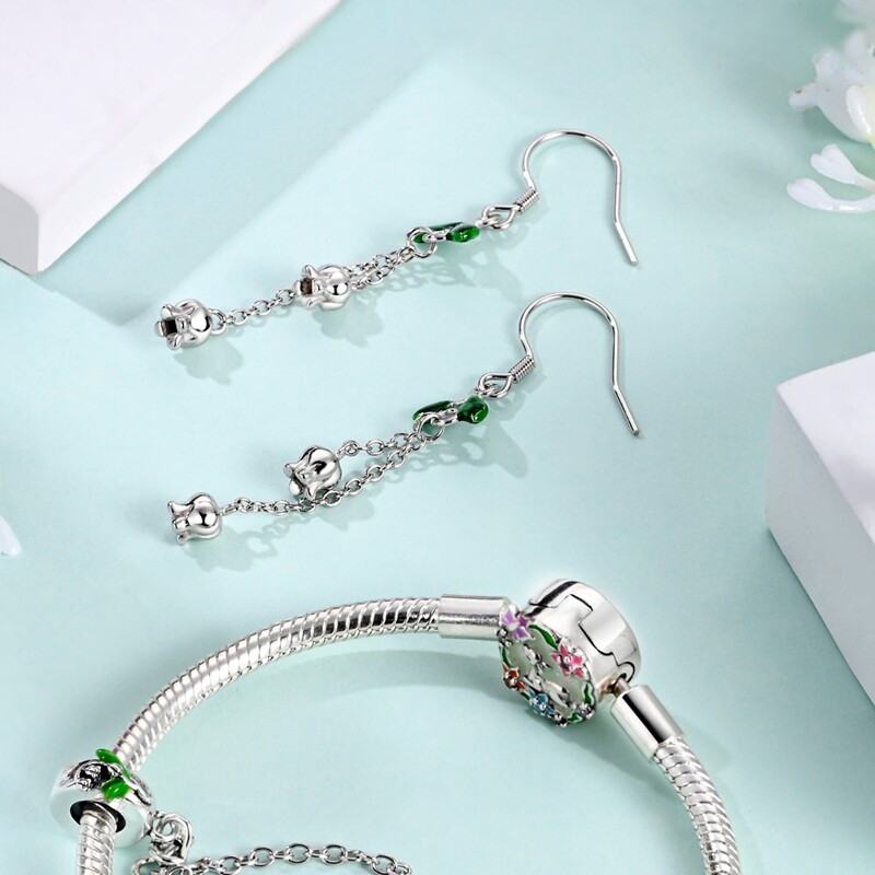 MULA S925 Sterling Silver Charm CZ Enamel Green Forest Flower For Women Bracelet
