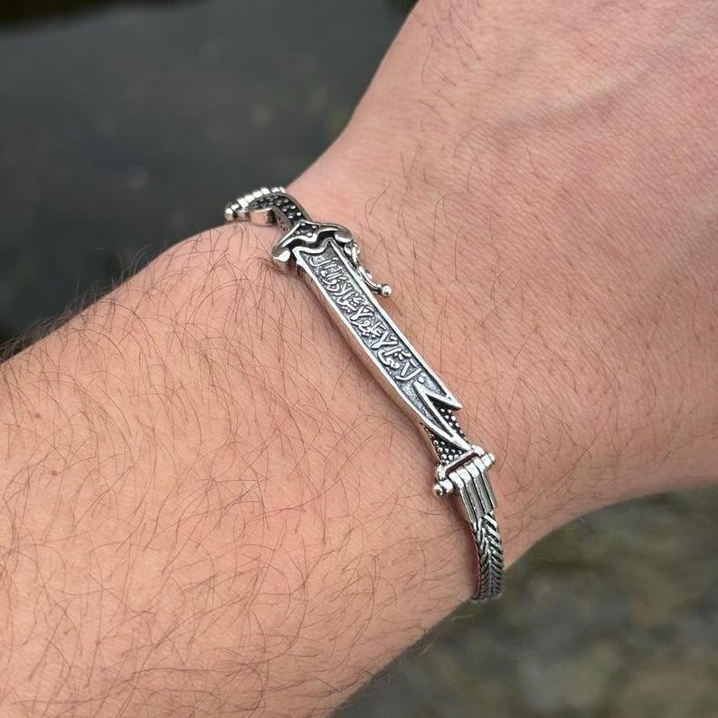 925 Silver Zülfiqar Sword Bracelet Foxtail Chain Folding Sword Bracelet