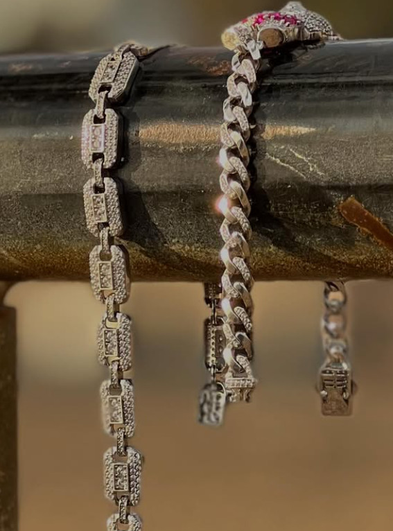 Rhodium Plated 925 Sterling Silver CZ Square Link Bracelet 8.8mm 8” Clear Stones