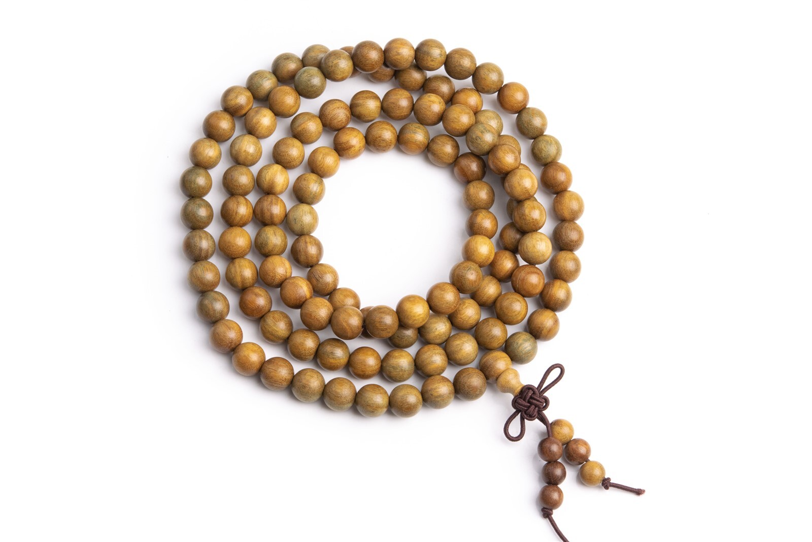 8MM 108 Pcs Fragrant Green Sandalwood Mala Beads Natural Wood Round Beads 26″