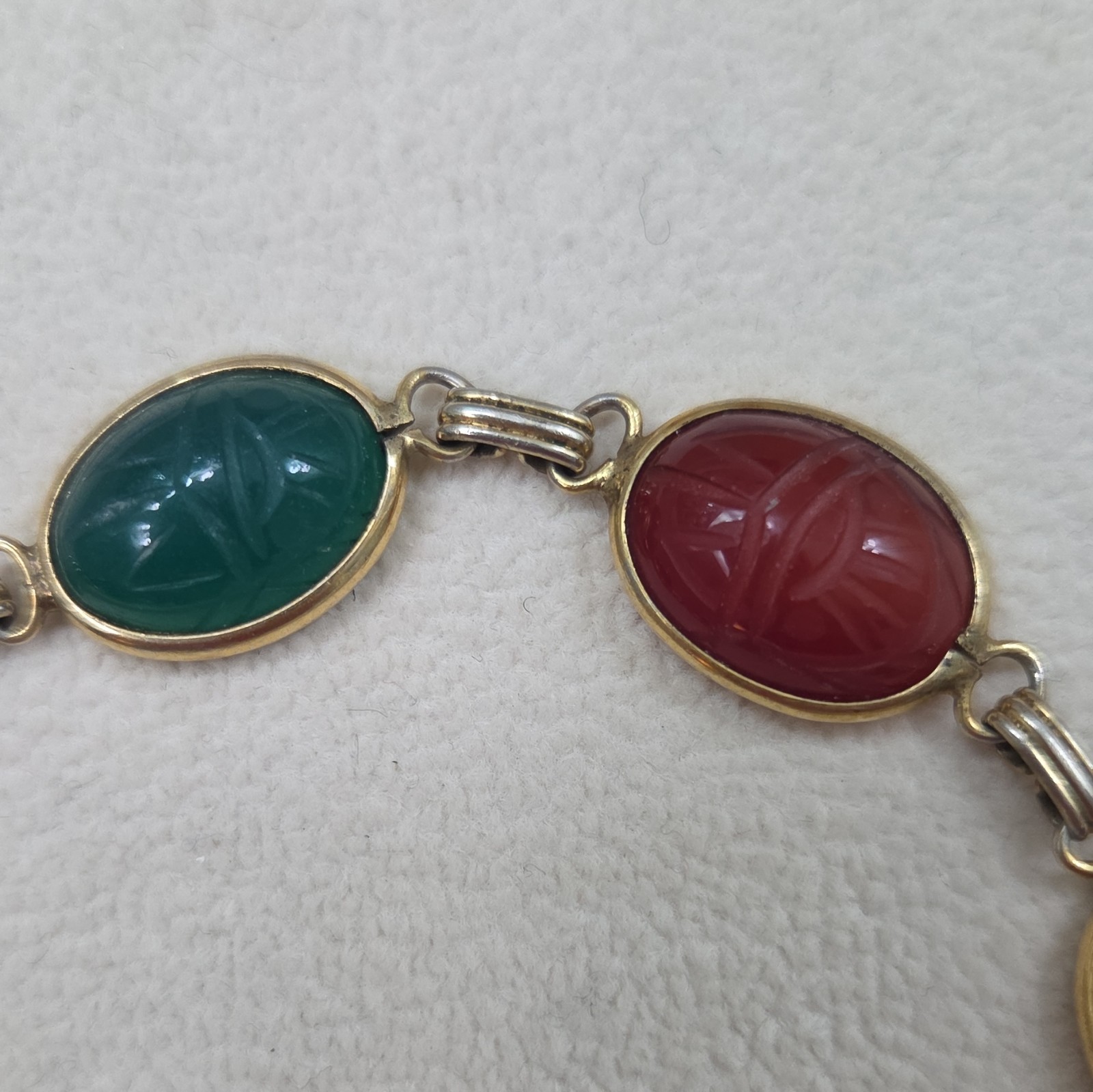 Karen Lynne Signed Multicolor Oval Cabochon Link Bracelet Bezel Spring Ring