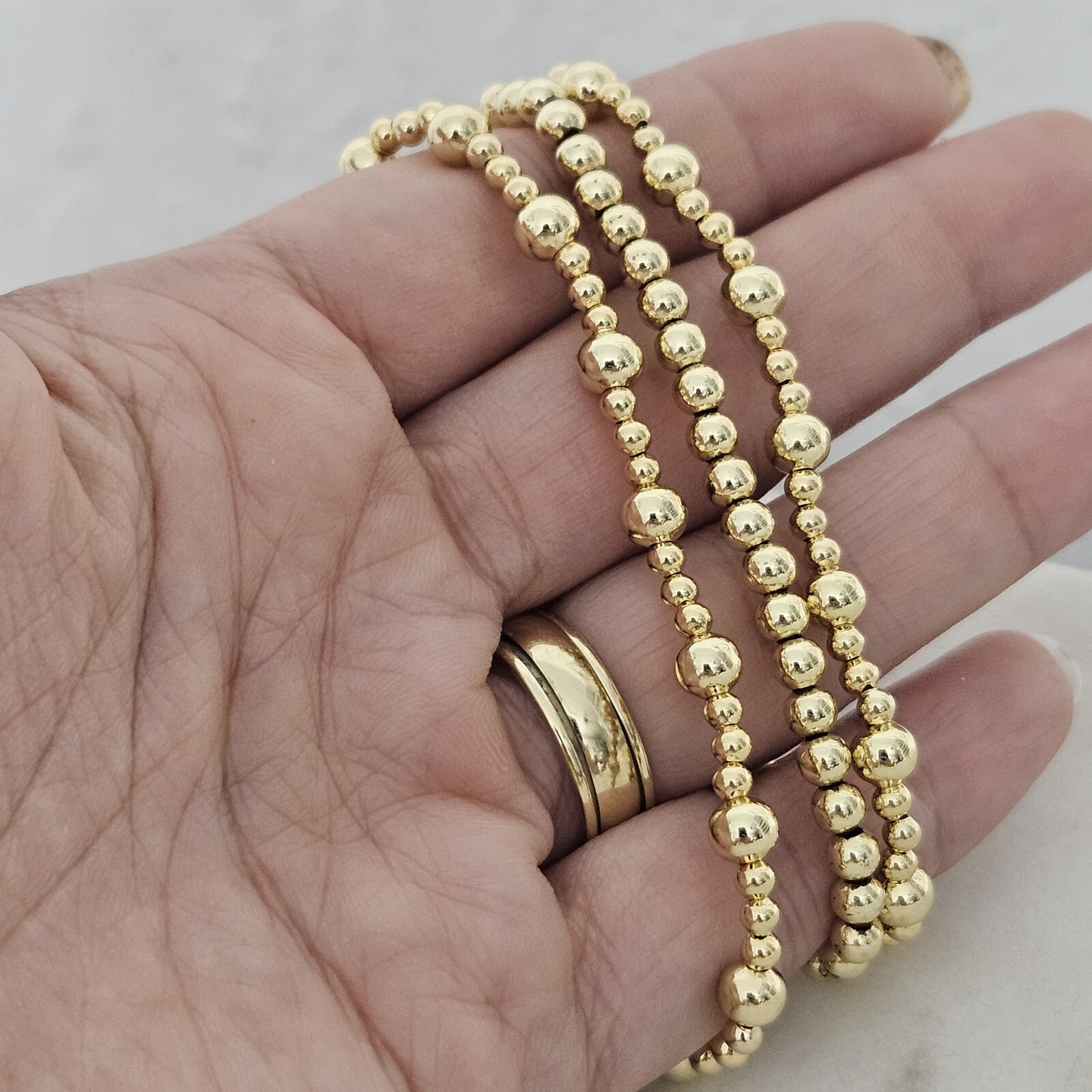 3 Piece 18k Gold Filled Elastic beaded bracelet Gold Ball bracelet