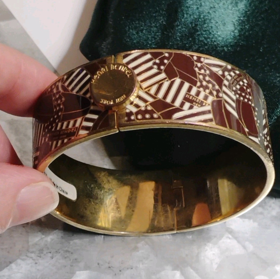 Designer HENRI BENDEL Golden/Red Brown Geometric Pattern AS-IS Pre-own Bracelet!