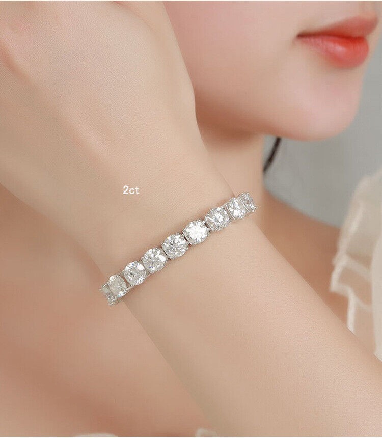 1-2CT D Round Moissanite Tennis Chain Bracelet 925 Silver Pass Test 6.5 4mm