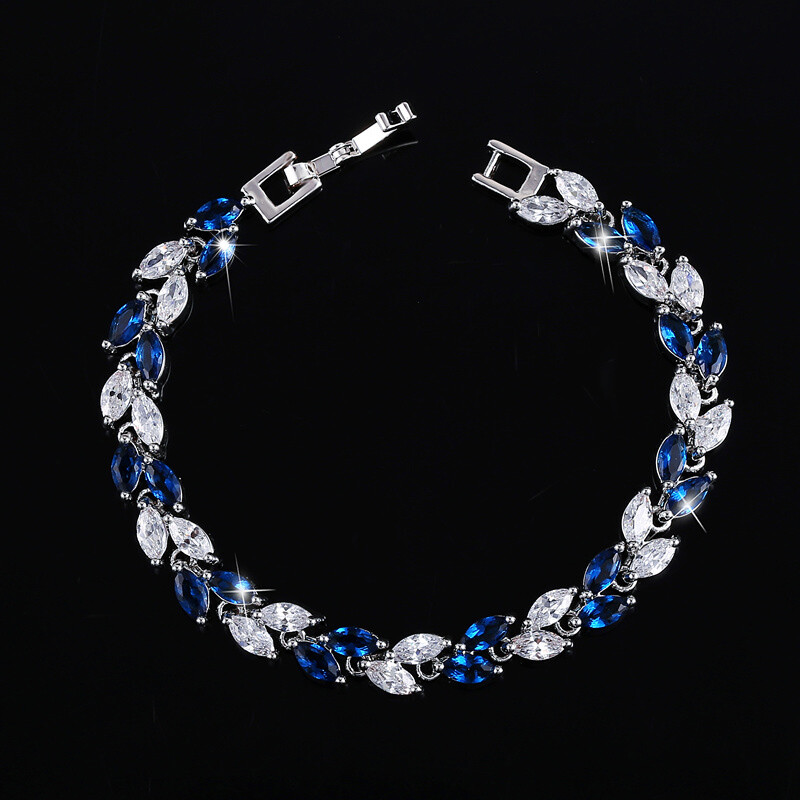 Fashion Silver Plated Marquise Cubic Zirconia Leaf Tennis Bracelet Women Jewelry