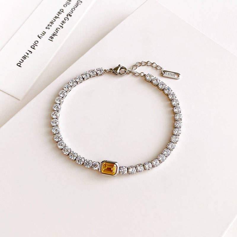 Women 925 Silver Tennis Bracelet Yellow Citrine Emerald Moissanite Jewelry Gift
