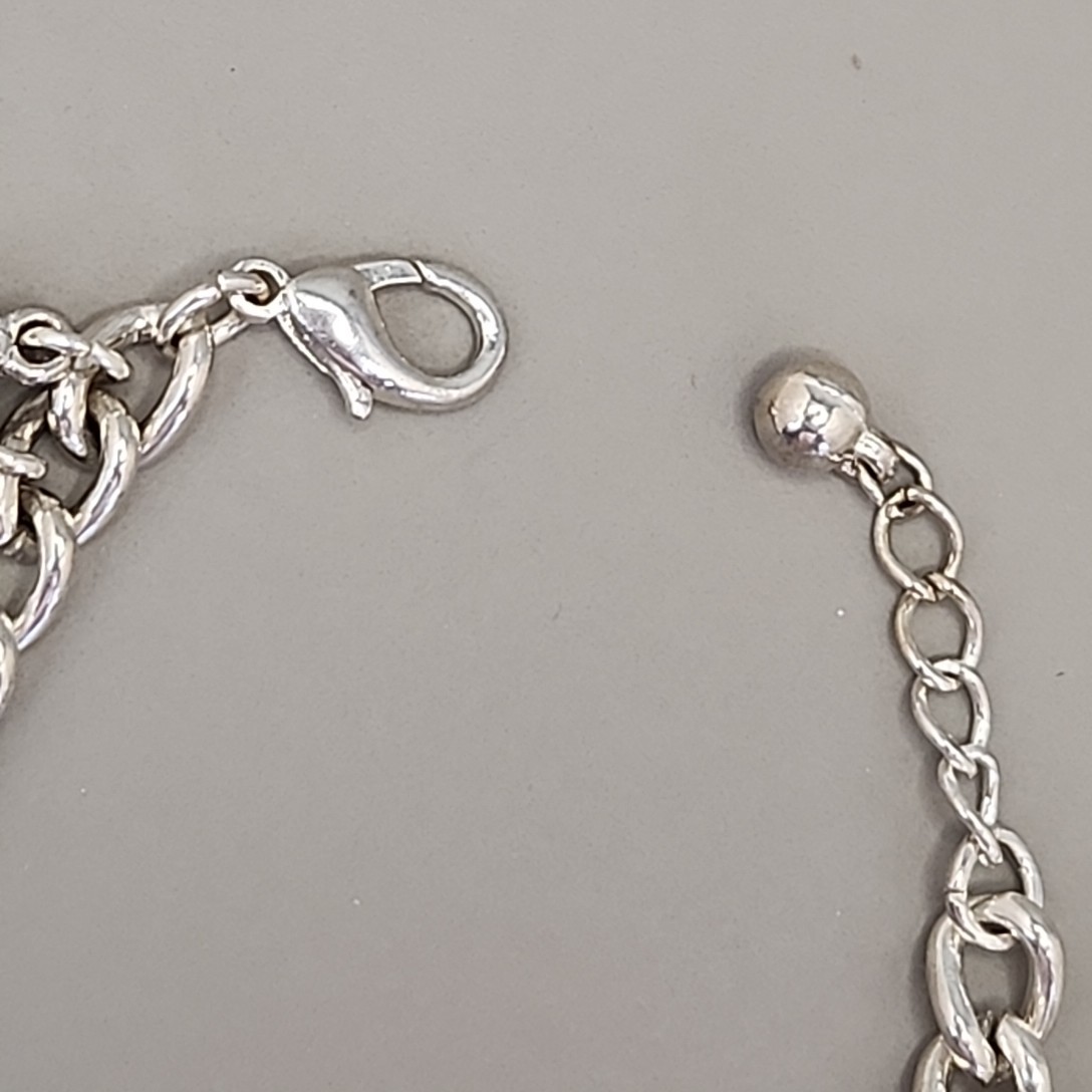 Heart Charm Bracelet Cherub Dangles Silver Tone Angels 7.5″