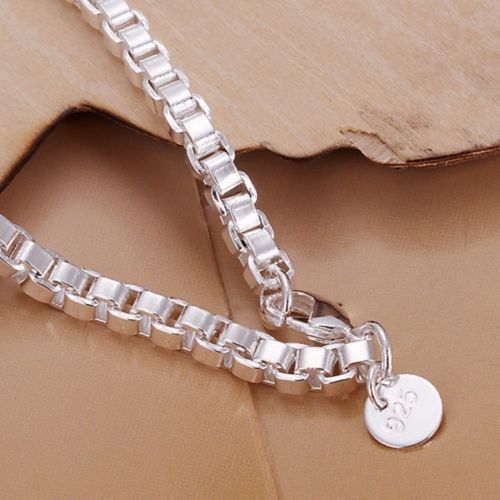 Women’s Fashion Jewelry 925 Silver Plated Small Box Chain Bracelet 25-3