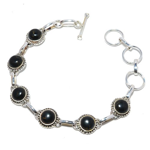 Tennis-Copper Black Turquoise Handmade Silver Plated Jewelry Bracelet 7.99″
