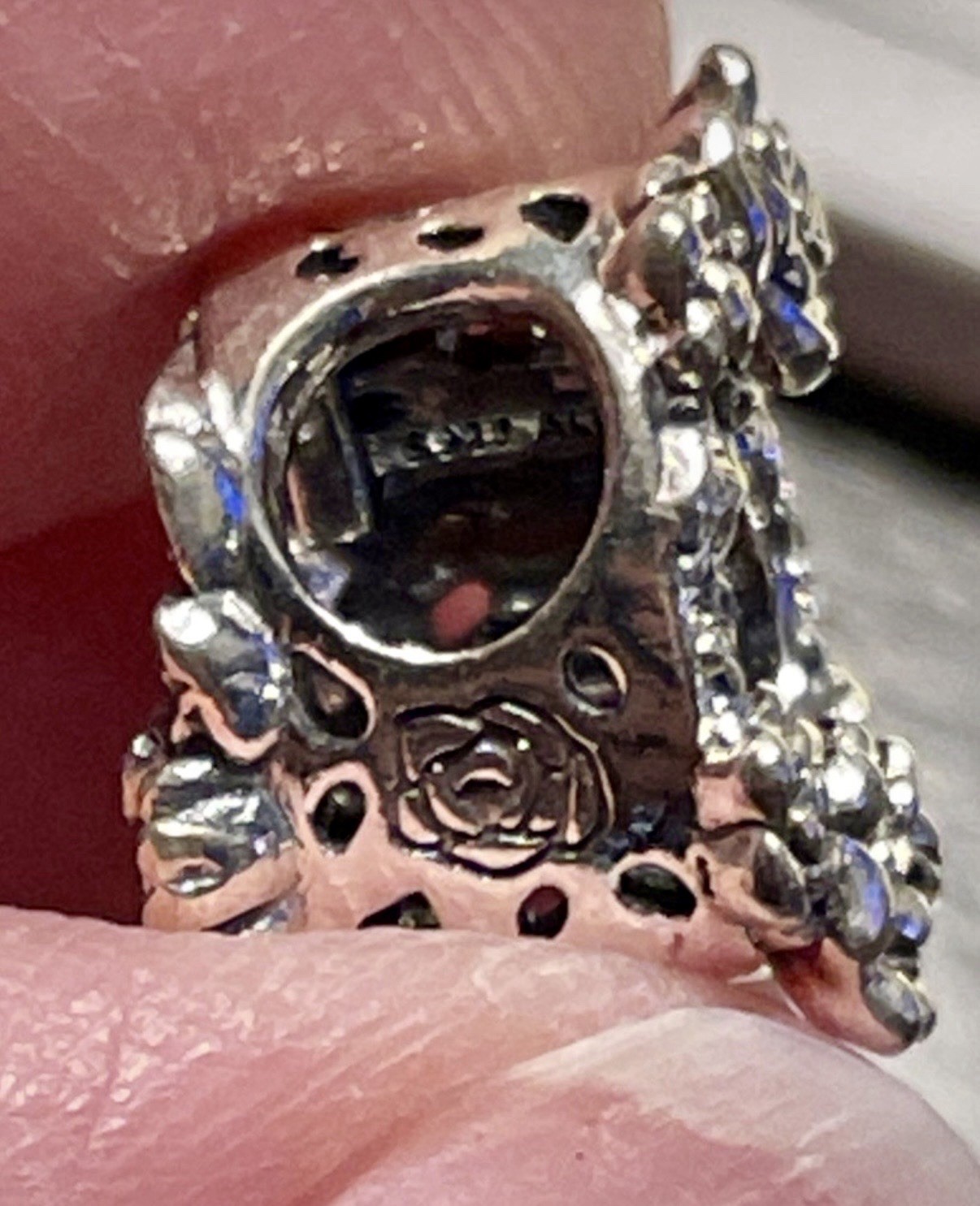 PANDORA Sterling Silver CZ Open Heart & Rose Flowers Charm Bead S925 ALE