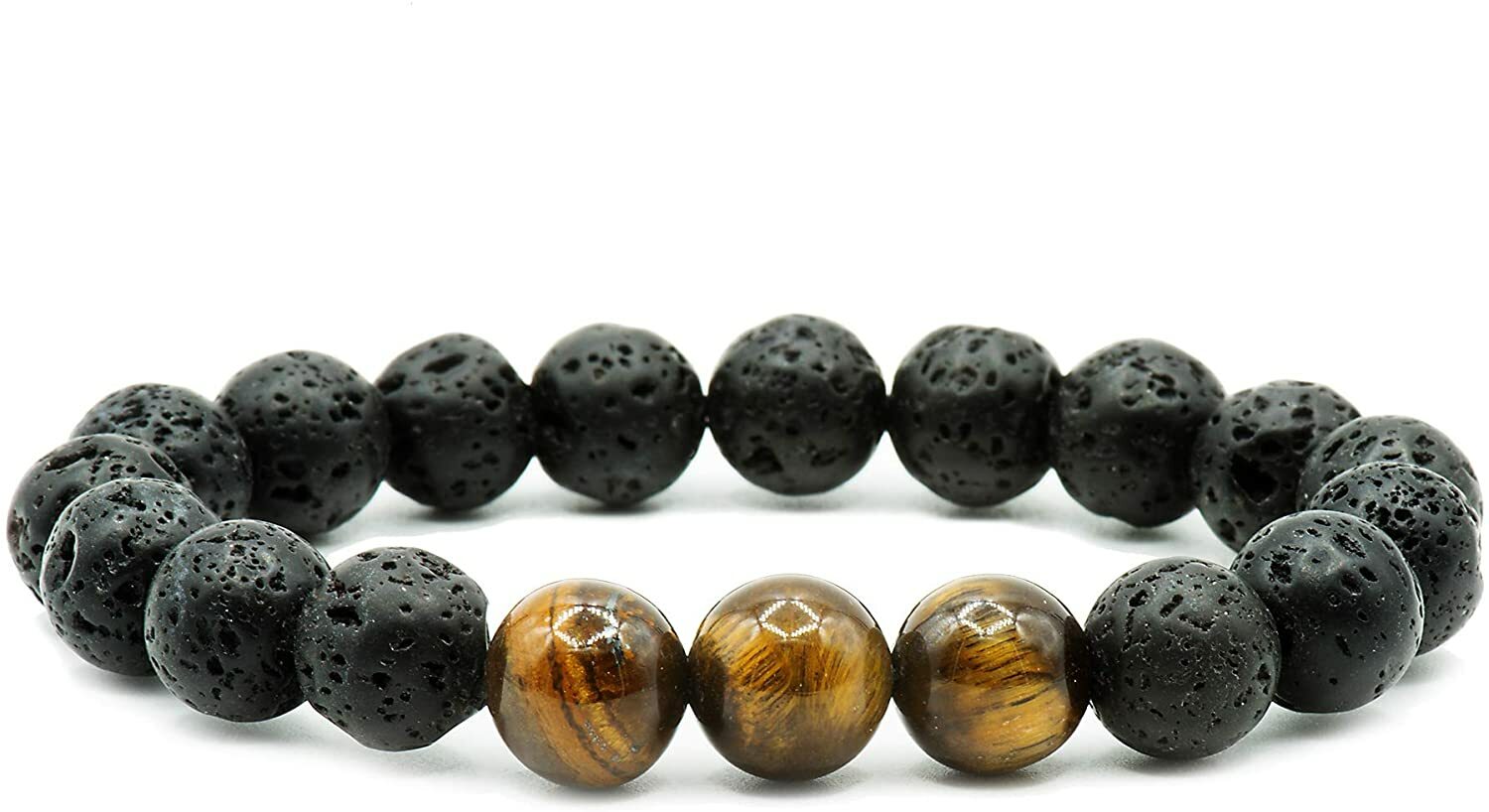 Natural Lava Stone Tiger Eye Lava Beaded Healing Energy Wrist Bracelet Men Women
