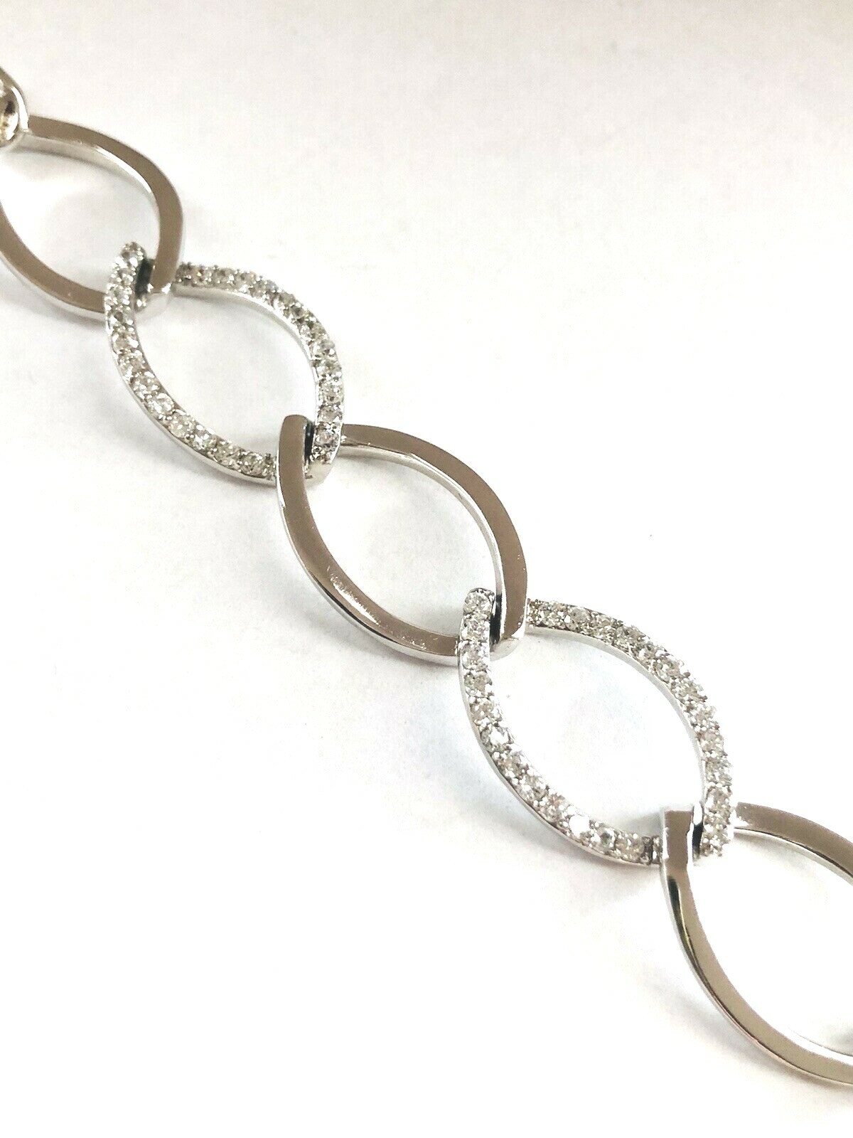 Stamped 925 Pave CZ Crystal Big Chain Link Sterling Silver Plate Bracelet
