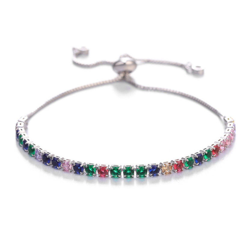 14K Gold Plated 3mm Round Cubic Zirconia Adjustable Slider Tennis Bracelet AC