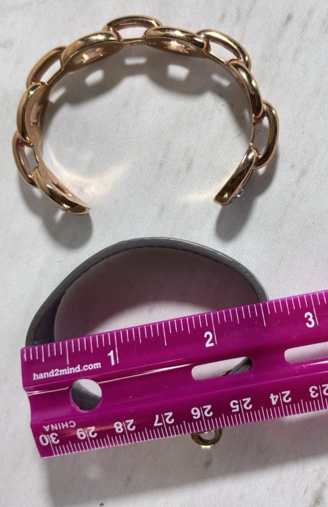 Henri Bendel New York Whitney Leather Turn-Lock Grey Gold Tone Bracelet 3 Sizes