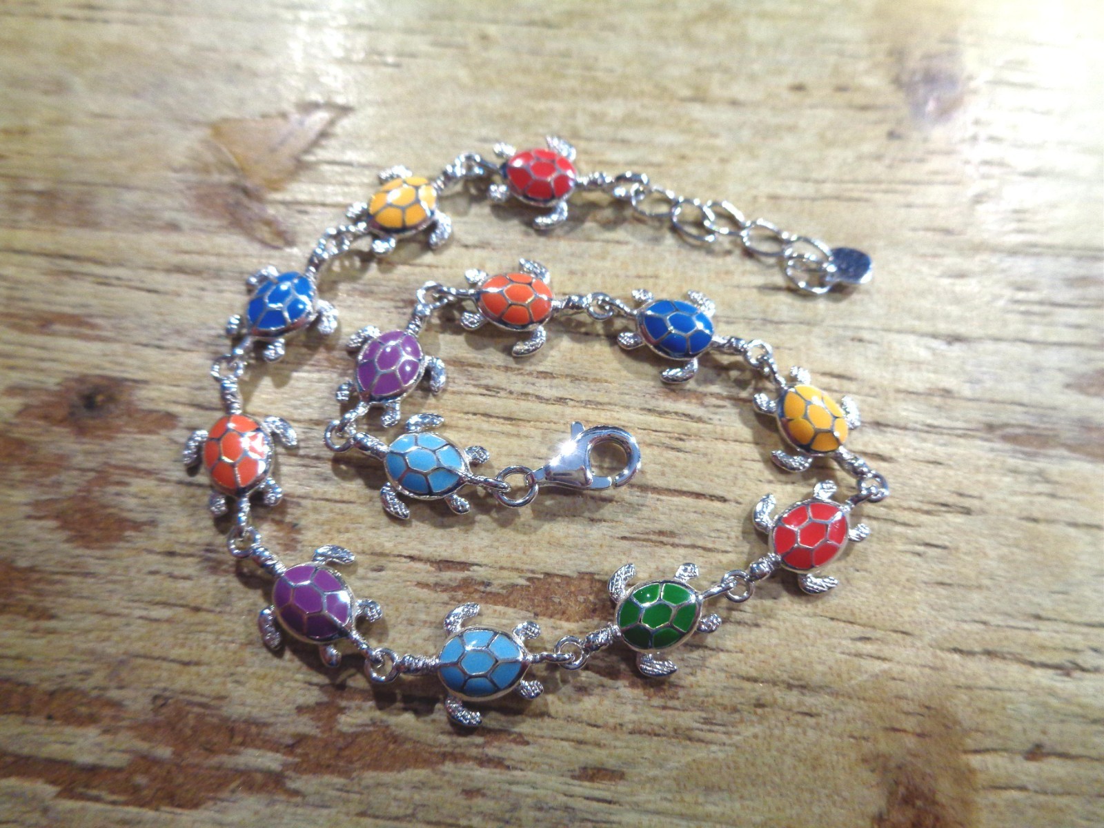 8.5MM RHODIUM 925 STER SILVER INLAID MIXED ENAMEL HAWAIIAN HONU TURTLE BRACELET