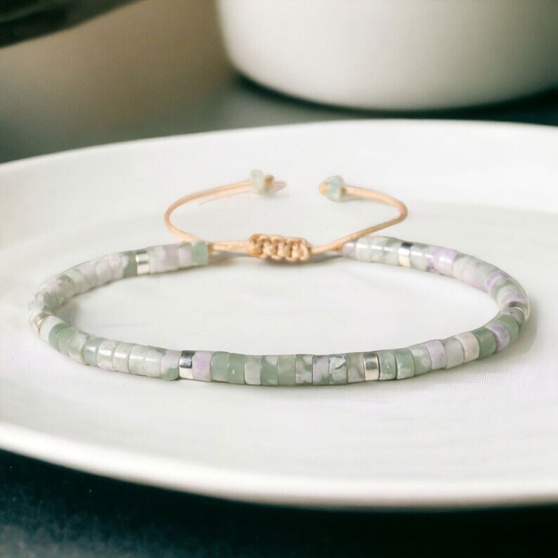 Natural Green Jade Small Dainty Gemstone Beads Healing Reiki Bracelet Women Men