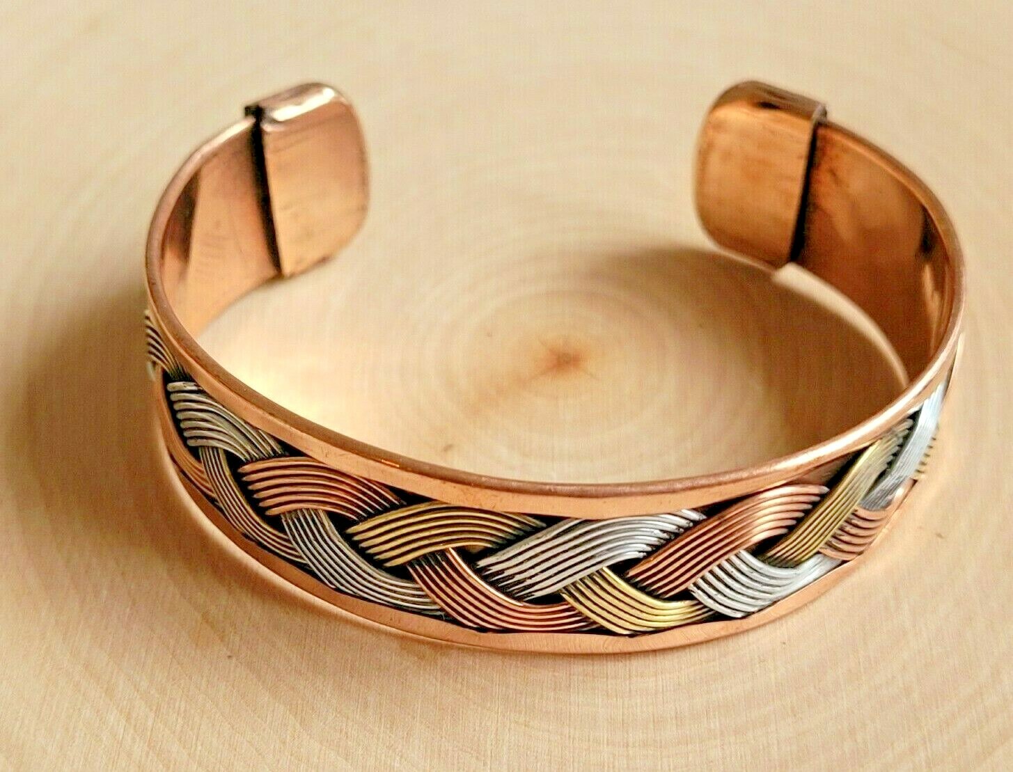 Solid Copper Tricolor Cuffed Health Bracelet – Copper Bracelet Braided