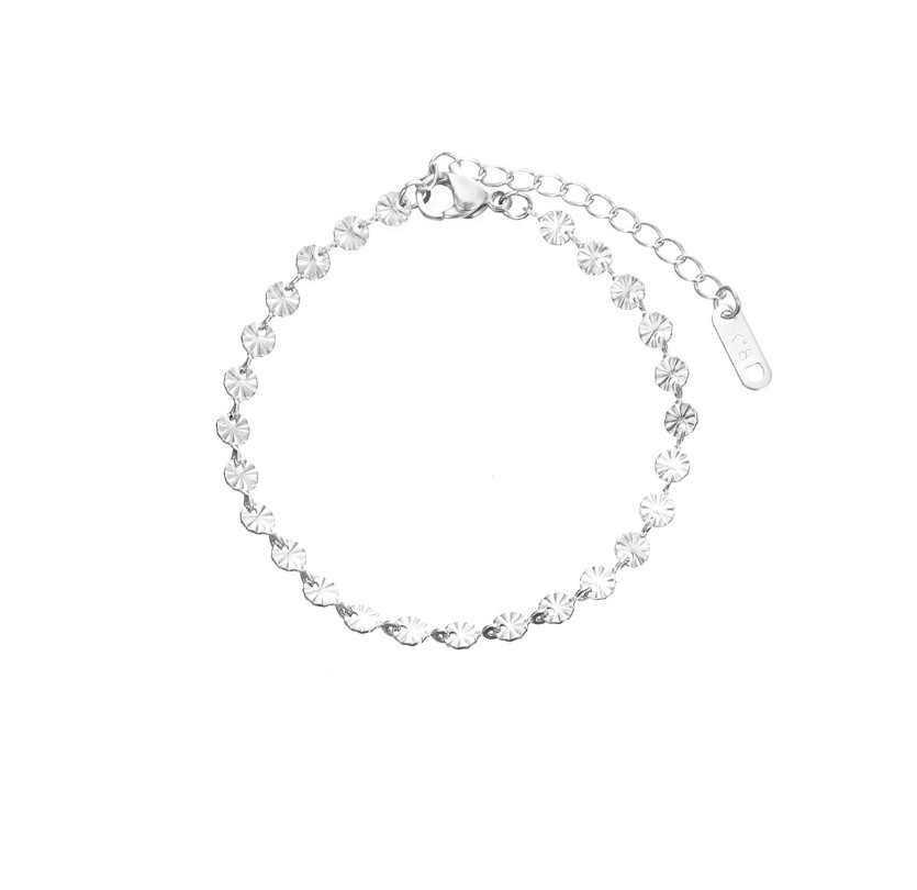 316L Stainless Steel Round Disc Flower Beads Bracelet Chain 6+2inch Gift AG