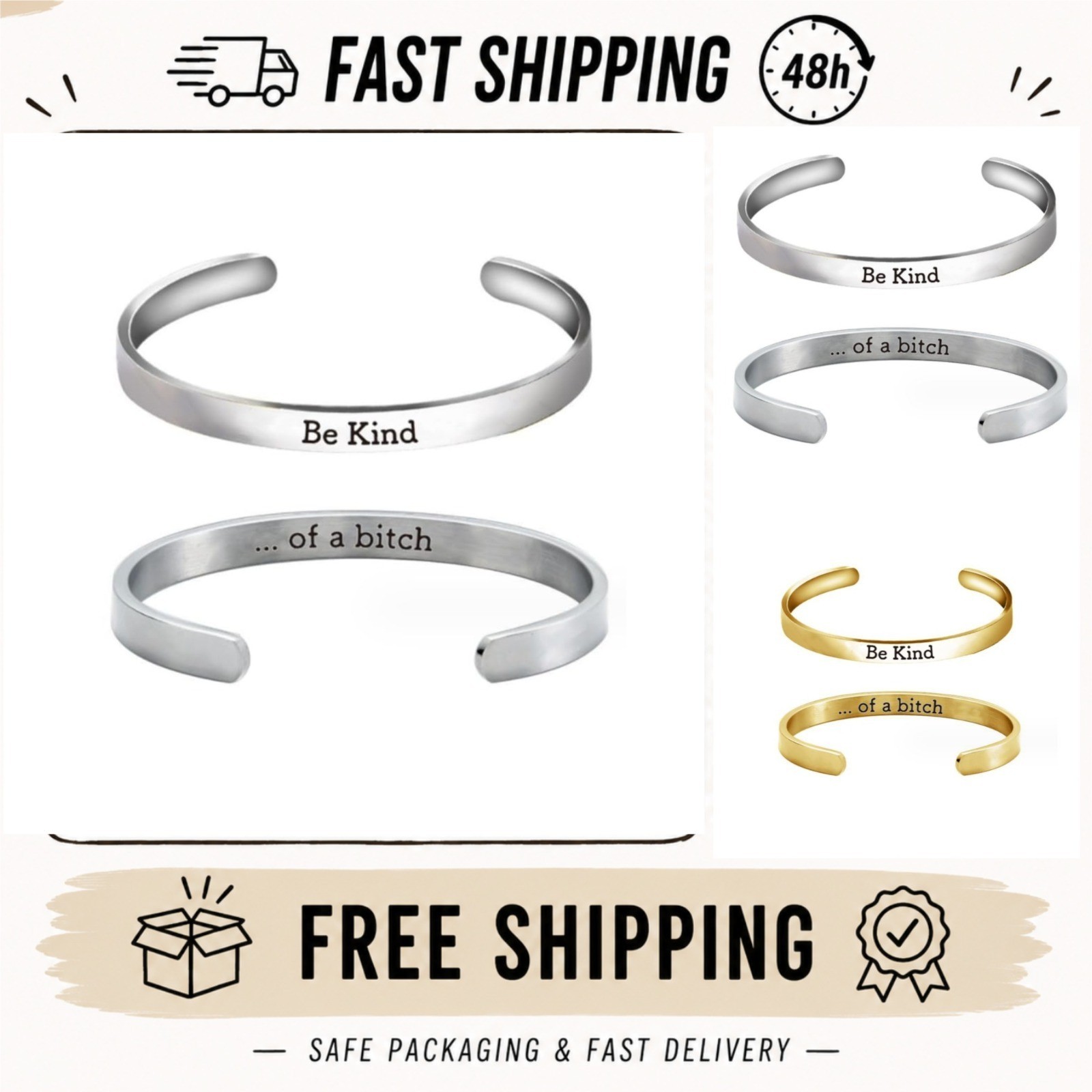 Be Kind…of A Bitch Stainless Steel Cuff Bracelet for Women