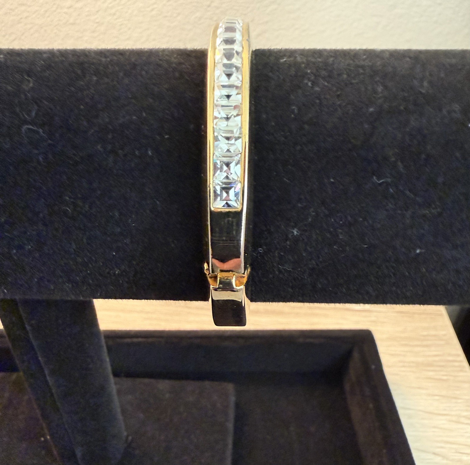 Gold Tone Rhinestone Bangle Bracelet | Channel Set | Vintage Glam