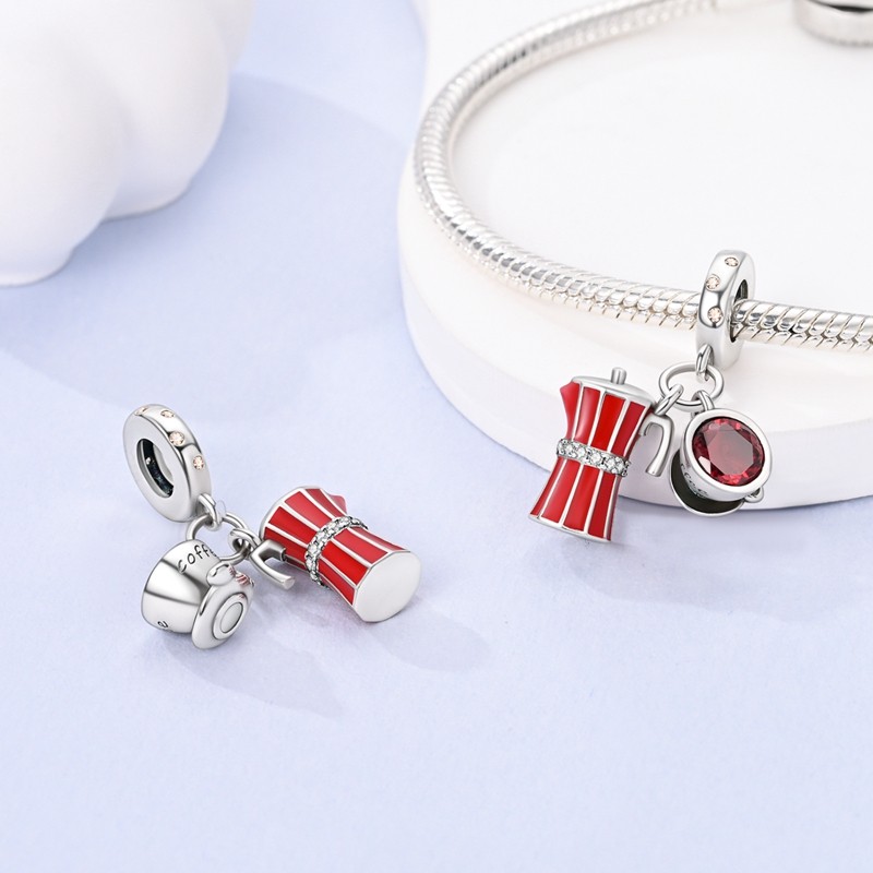 MULA European 925 Silver DIY Charm AAA CZ Enamel Coffee Cup For Women Bracelet