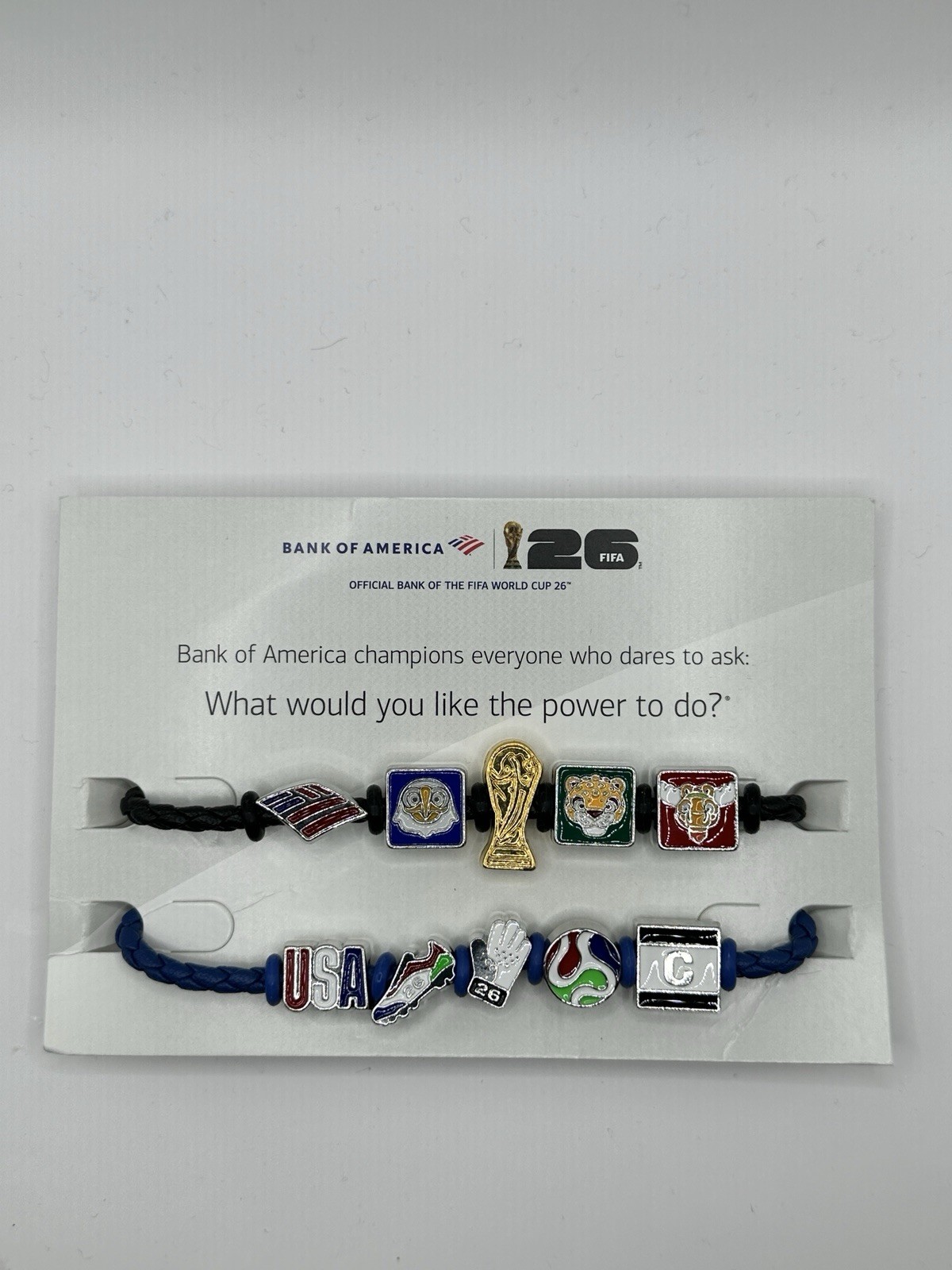 FIFA World Cup 26 USA Cord Charm Beaded Bracelet Blue Adjustable Slide