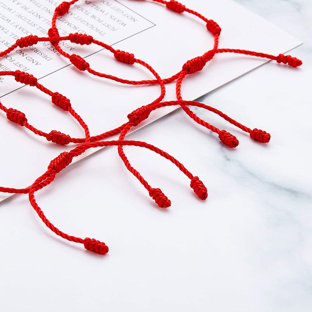 12PC Lucky Red String Bracelet Kabbalah Amulet 7 Knots Protection Rope Man Women